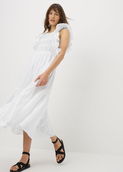Cream Frill Midi Dress