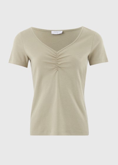 Green Ruched V-Neck T-Shirt