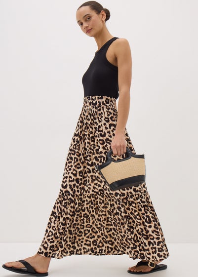 Brown Leopard Print Cheesecloth Maxi Skirt