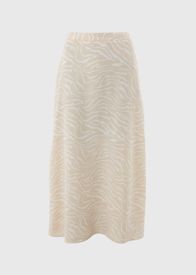 Cream Zebra Print Flared Hem Midaxi Skirt