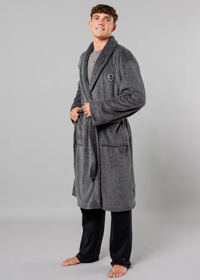 Tokyo Laundry Navy Plush Shawl Collar Dressing Gown