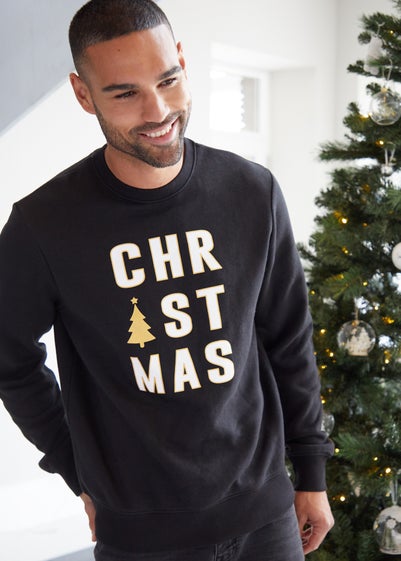 Threadbare Black Christmas Slogan Sweatshirt Matalan