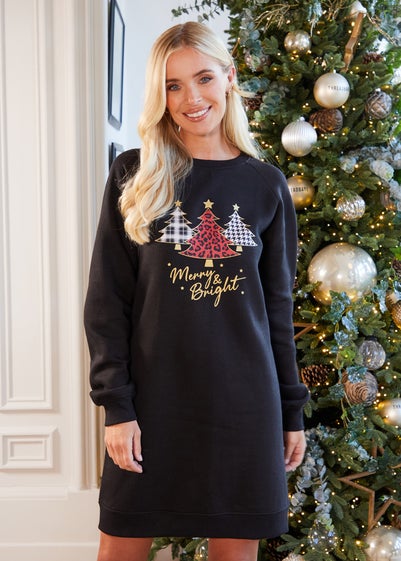 Threadbare Black Merry Curve Christmas Tree Sweater Dress