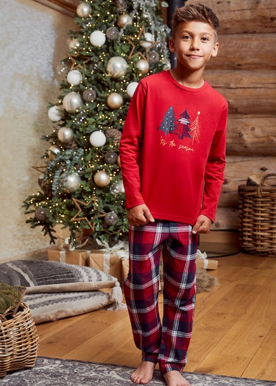 Threadbare Kids Red Cotton Check Christmas Pyjama Set (5-12 yrs)