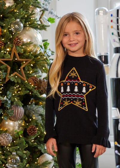 Threadbare Kids Black Crew Neck Christmas Jumper (5-12 yrs)