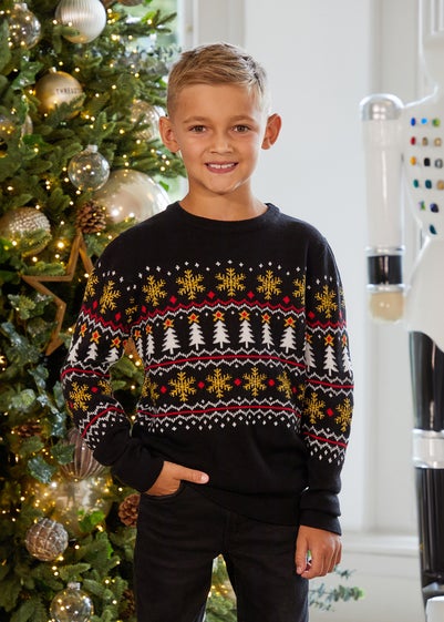 Threadbare Kids Black Crew Neck Christmas Jumper (5-12 yrs)