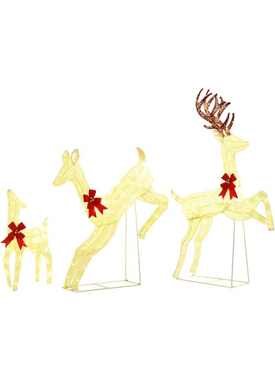 Outsunny White Christmas Reindeer Family Decoration Light 300 LED 3-Piece