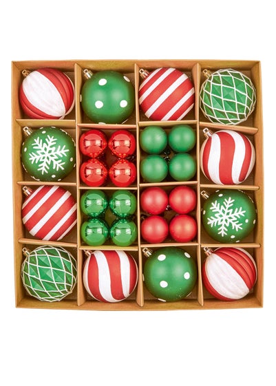 Premier Decorations 44 Piece Red Green and White Design Boxed Baubles