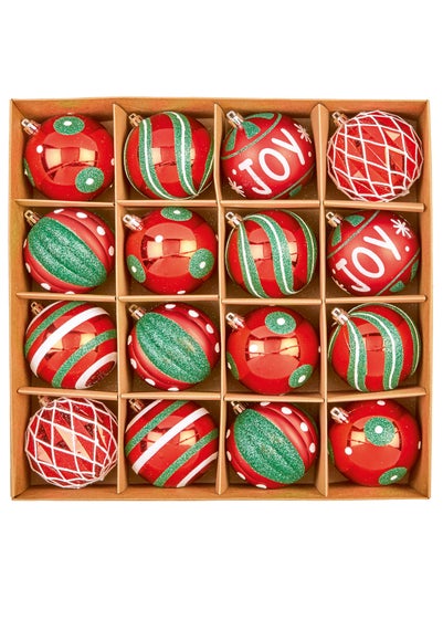 Premier Decorations 16 Piece Red Green and White Design Boxed Baubles 80mm