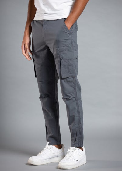 Tokyo Laundry Grey Cotton Blend Cargo Trousers with Zipped Hems