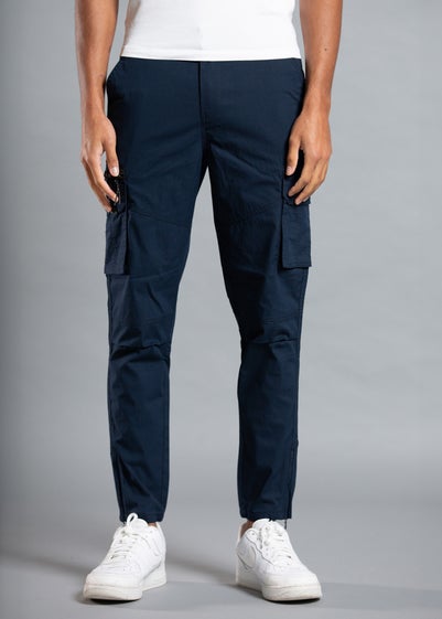 Tokyo Laundry Navy Cotton Blend Cargo Trousers with Zipped Hems