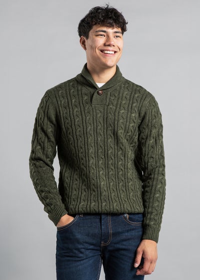 Tokyo Laundry Green Shawl Neck Cable Knit Jumper