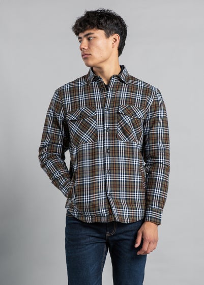 Tokyo Laundry Khaki Cotton Flannel Shirt with Checked Print