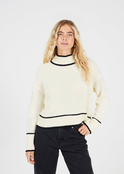 Brave Soul Cream Turtleneck Knitted Jumper with Contrast Trim