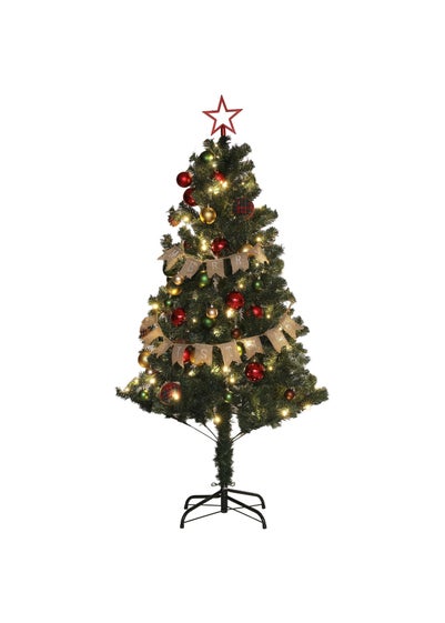 HOMCOM Red Artificial Christmas Tree with LED Lights and Red Decorations