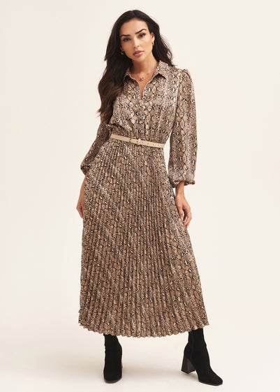 Gini London Snake Print Pleated Shirt Dress With Belt