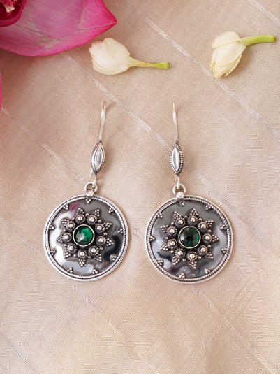 women Silver Silver Hook Emerald Drop Earrings