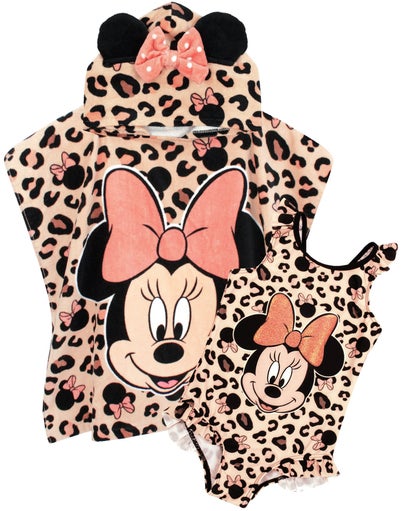 Disney Pink Minnie Mouse Poncho Towel and Swimming Costume Set (18 Months-8 years)