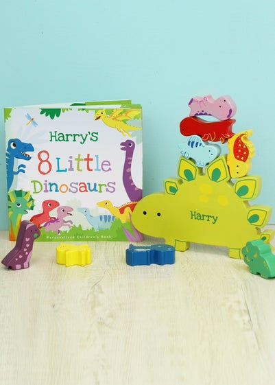 Personalised Memento Company Green Dinosaur Book & Stacking Toy