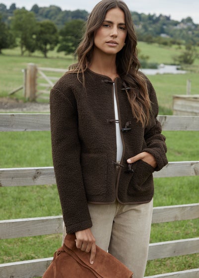 Threadbare Chocolate Marler Borg Fleece Toggle Jacket