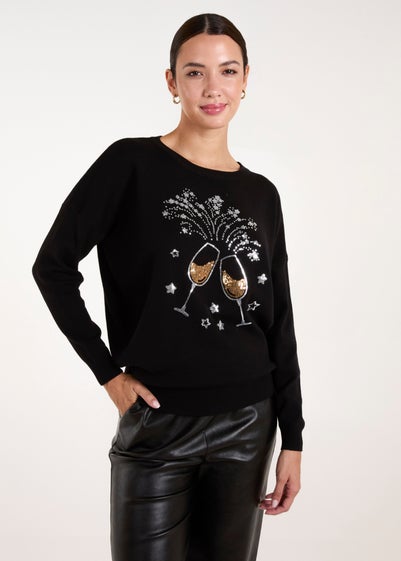 Blue Vanilla Black Champagne Glass Christmas Jumper