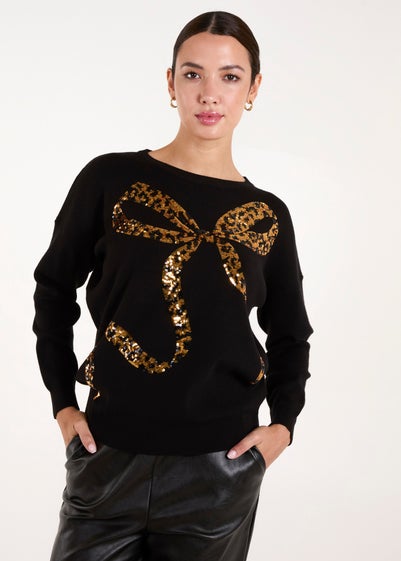 Blue Vanilla Black Christmas Leopard Bow Sequin Jumper