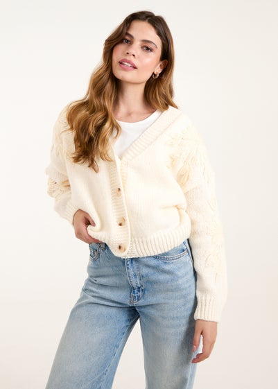 Blue Vanilla Ivory Flower Embroidery Knit Cardigan