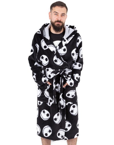 Disney Mens Black Jack Skellington Bathrobe