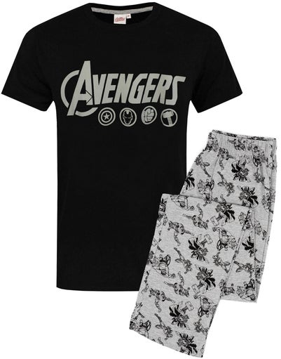 Marvel Mens Black Logo Short Sleeve Long Leg Pyjama Set