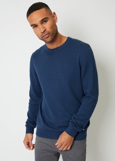 Threadbare Blue Mini Cable Textured Knit Crew Neck Jumper