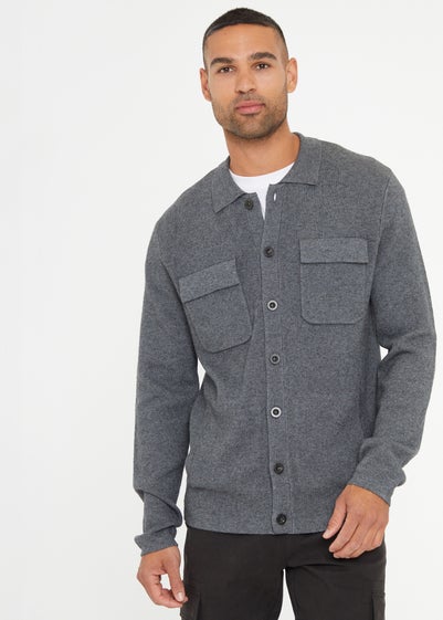 Threadbare Charcoal Long Sleeve Knitted Shirt