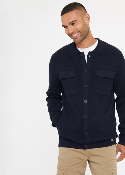 Threadbare Navy Long Sleeve Knitted Shirt