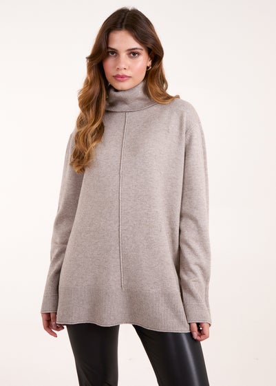 Blue Vanilla Brown Roll Neck Jumper With Front Seam Detail