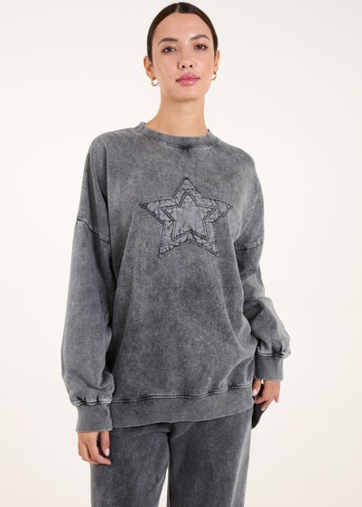 Blue Vanilla Grey Star Acid Wash Sweatshirt