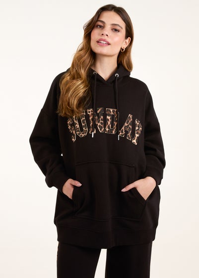 Blue Vanilla Black Sunday Leopard Print Slogan Hoodie