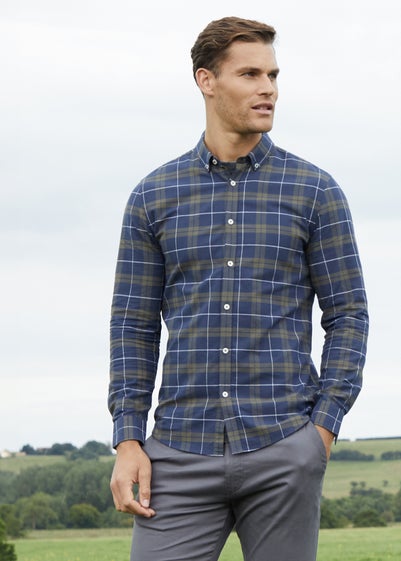 Threadbare Navy Cotton Long Sleeve Check Shirt