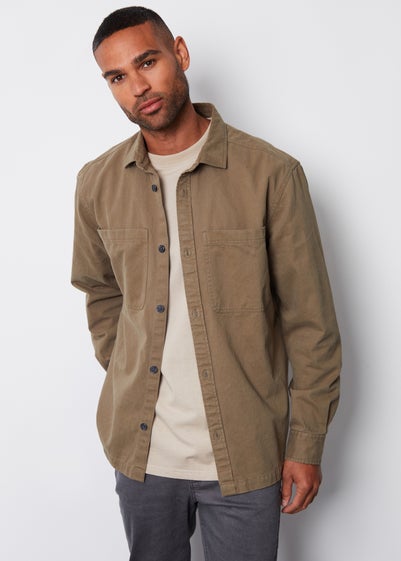 Threadbare Khaki Cotton Twill Button Up Shacket