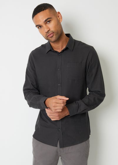 Threadbare Charcoal Brushed Cotton Long Sleeve Flannel Shirt