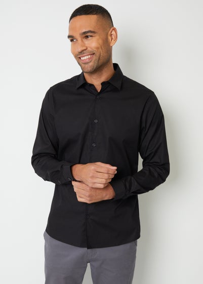 Threadbare Black Cotton Long Sleeve Shirt With Stretch