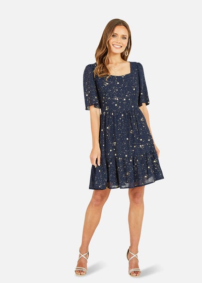 Mela Navy Star Print Skater Dress