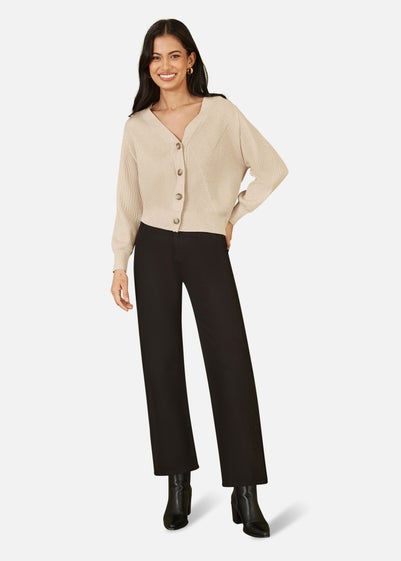 Yumi Oatmeal Relaxed Fit Cardigan With Stitch Detail