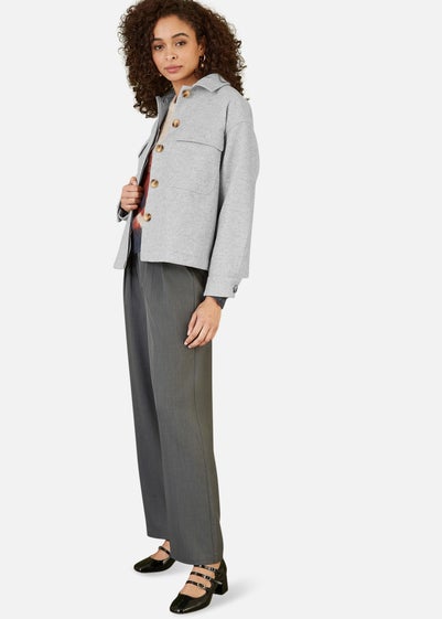 Yumi Grey Woven Shacket With Oversize Pockets