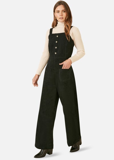 Yumi Black Cord Stretch Dungaree Style Jumpsuit