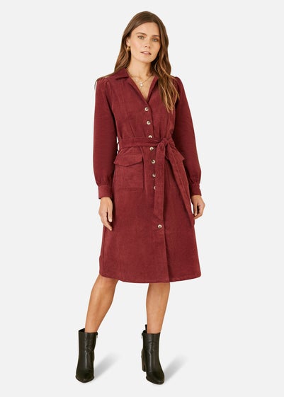 Yumi Burgundy Cord Midi Shirt Dress