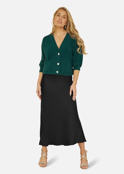 Yumi Black Satin Midi Skirt