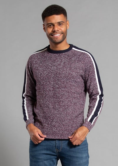 Tokyo Laundry Burgundy Crew Neck Jumper with Contrast Sleeve