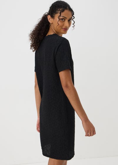 Black Textured T-Shirt Mini Dress