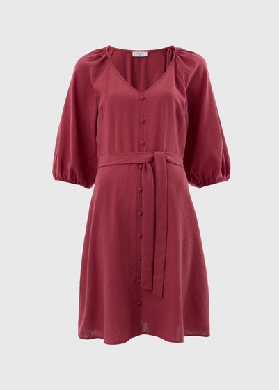 Raspberry Belted Mini Tea Dress