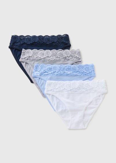 4 Pack Blue Lace High Leg Knickers