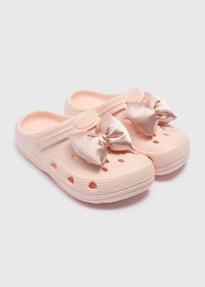 Girls Pink Bow Clogs (Older 1/2-12/13)